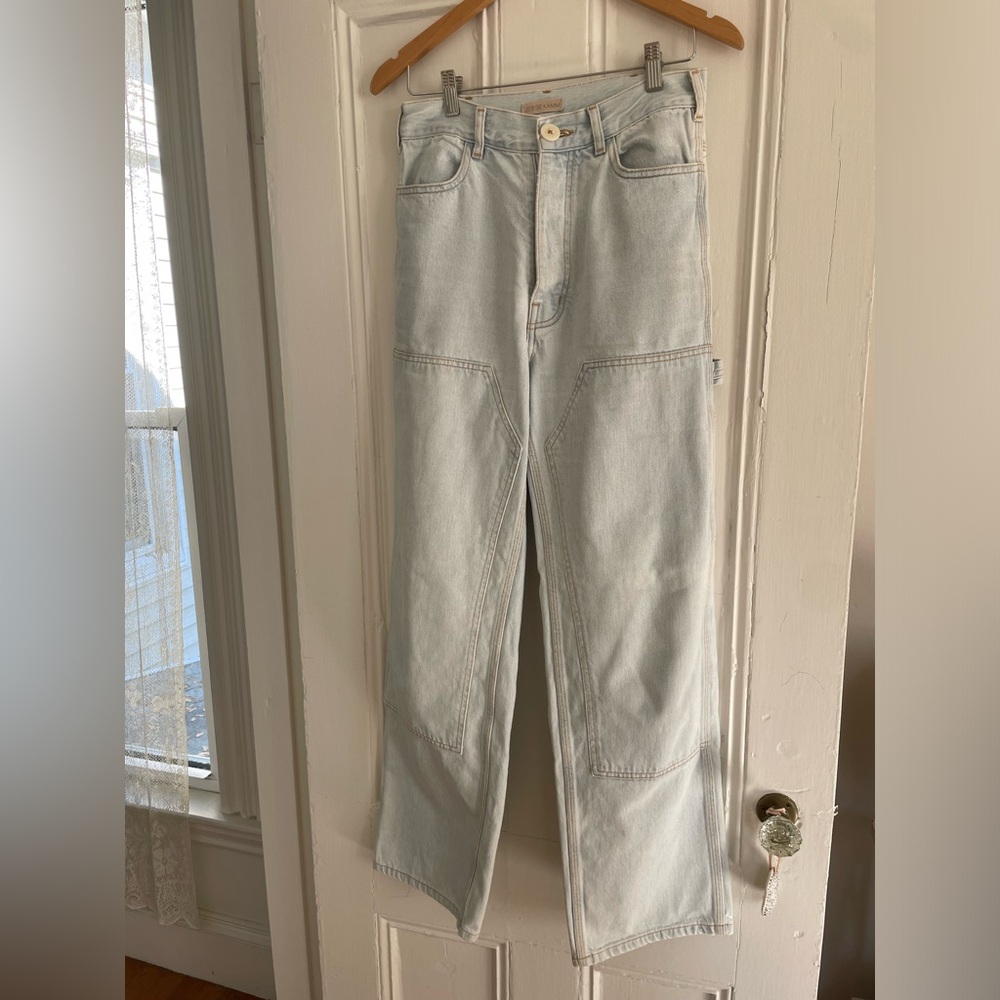 Jesse Kamm Patchfront Handy Pants, SZ 10 in light blue denim